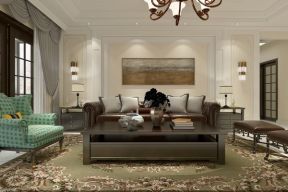 胜利嘉园87平美式风格客厅地毯装饰设计图片