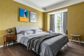 中海国际87平混搭风格卧室黄色墙面装修效果图