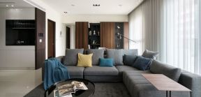 广源国际社区120平港式风格客厅布艺转角沙发图片