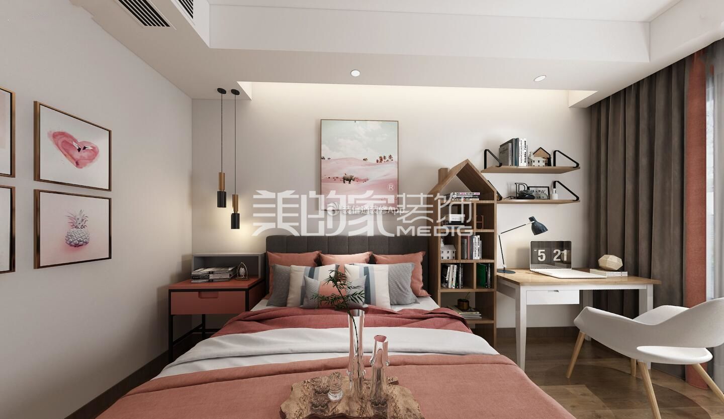 380平新中式风格别墅卧室背景墙装潢设计图片