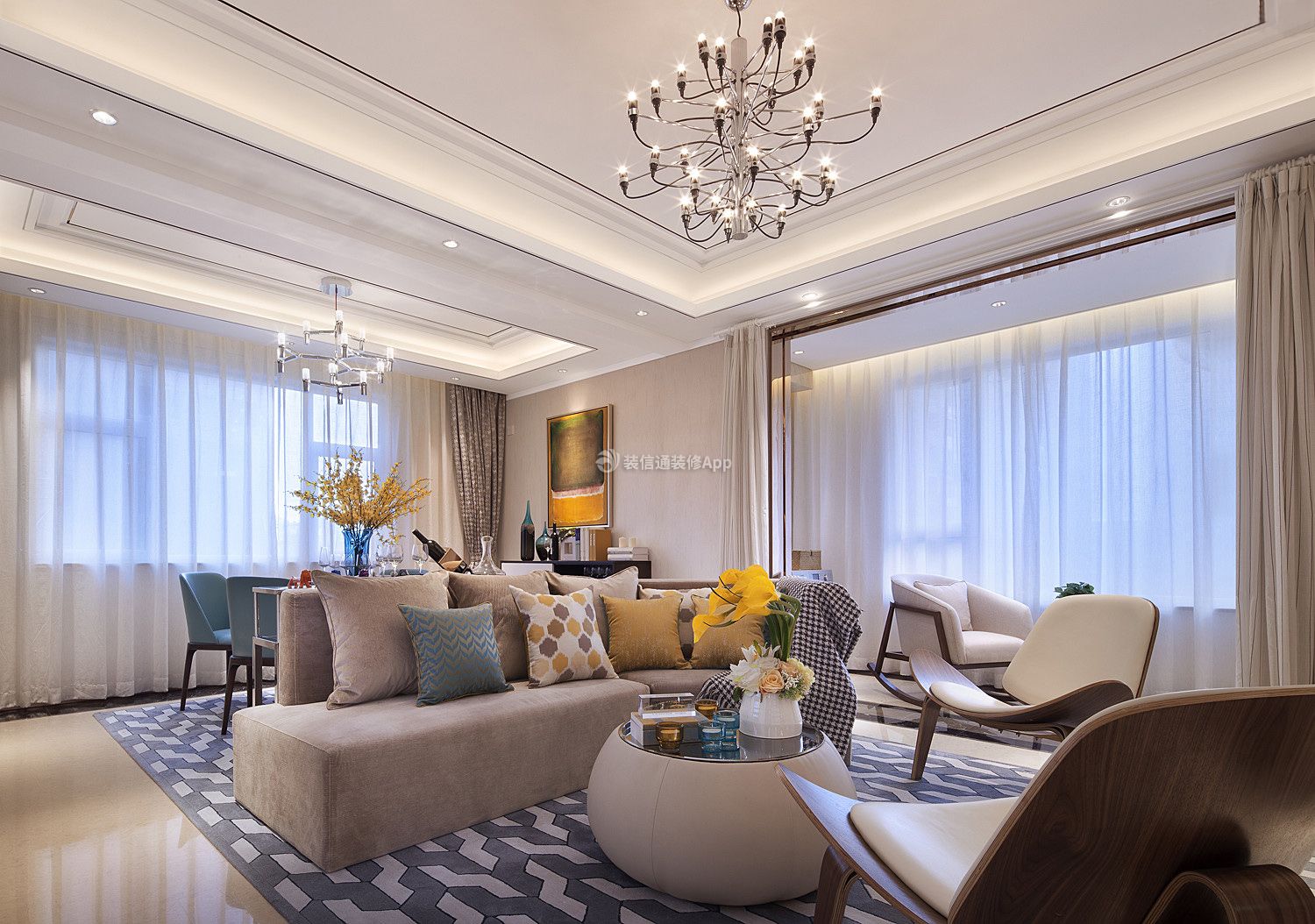 世界冠郡95平米三居室现代风格客厅沙发装修设计效果图