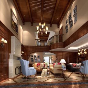 朗香郡200㎡美式风格别墅客厅装修效果图