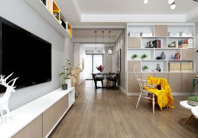 浦新公寓103平米三居室北欧客厅置物架装修设计效果图