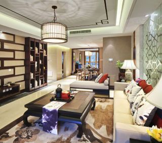恒大御龙天峰120㎡新中式三居室客厅装效果图