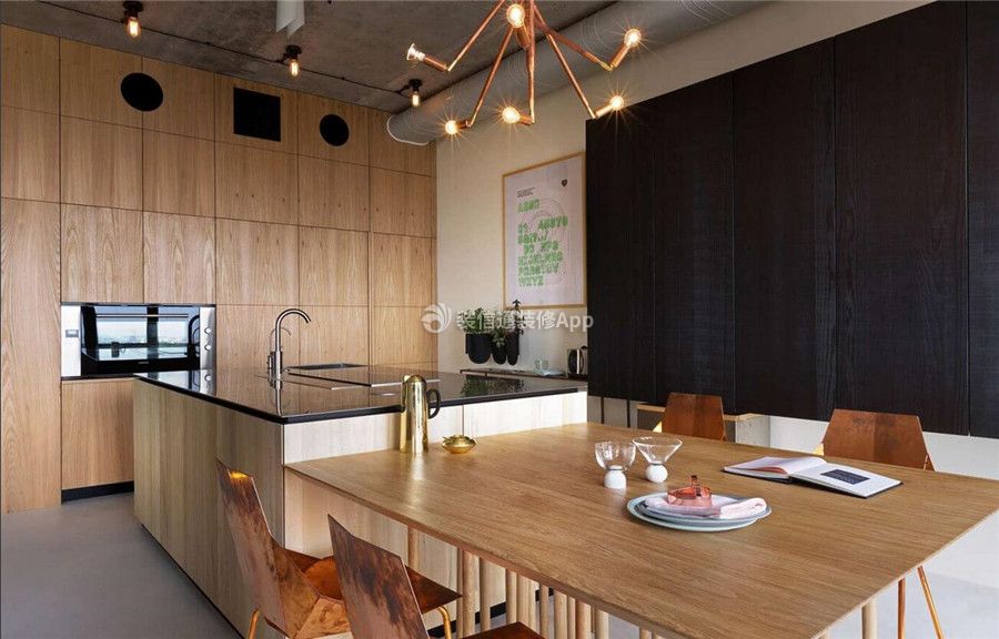 滨江和城三居136平北欧风格餐厅厨房一体装修效果图