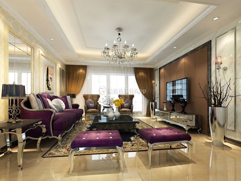 紫云台128㎡欧式风格客厅沙发装修效果图