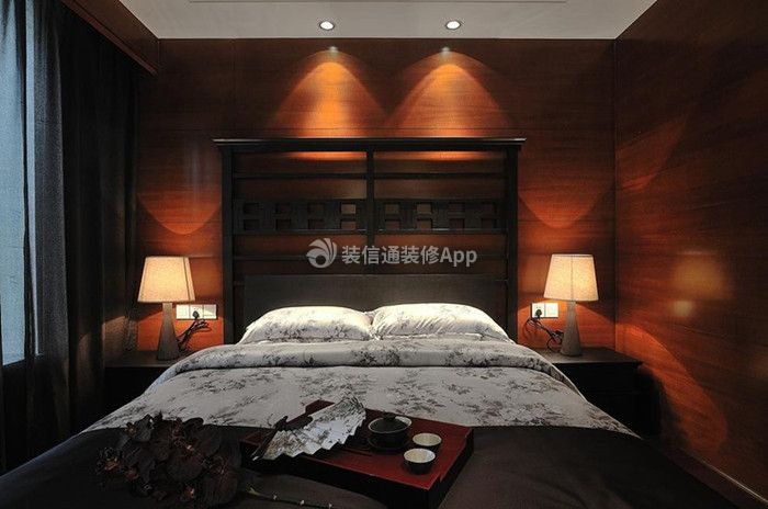 中式风格113平三居室卧室装修效果图片欣赏