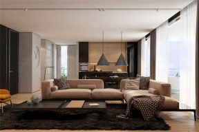 保利紫薇花语58平小户型现代风格客厅地毯铺设效果