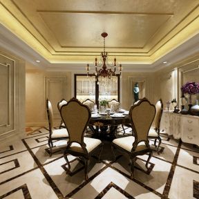 鲁能新城130㎡古典风格餐厅桌椅装修效果图