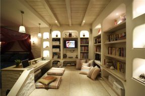 阿玛尼艺术公寓61平小户型地中海风格书房客厅一体设计