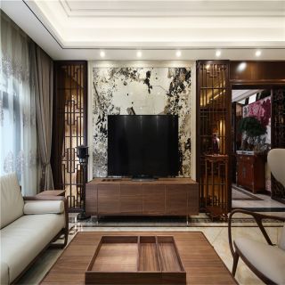 紫金瀚江府140平米四居室新中式风格电视背景墙装修设计效果图