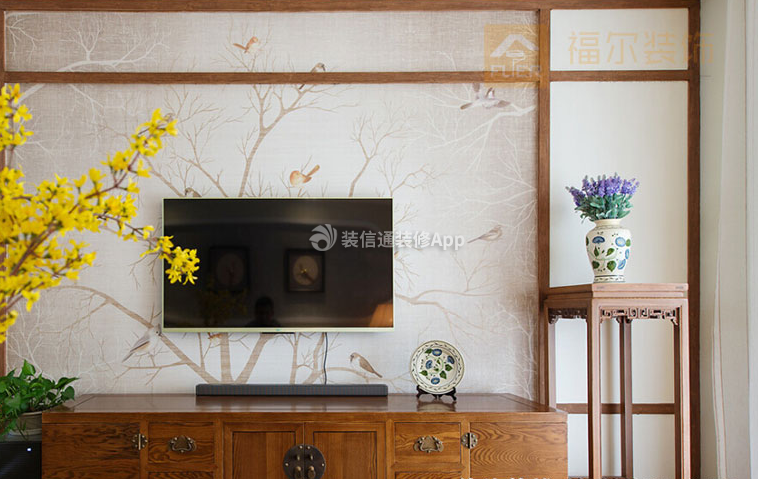 格林阳光城97平三居新中式风格客厅电视墙图片
