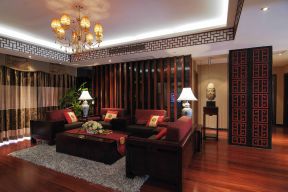 中式风格125平米三居室客厅沙发装修效果图片