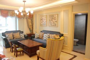 银色家园139平美式风格客厅木质茶几装修效果图片