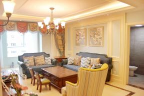 银色家园139平美式风格客厅沙发背景墙装修图