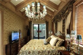 保利心语300平别墅美式风格卧室床幔效果图片