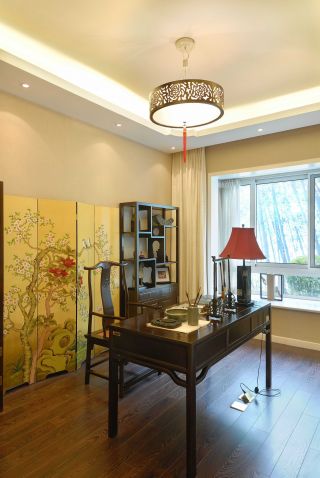 中式风格120平米三居室书房装修效果图片欣赏