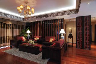 中式风格125平米三居室客厅沙发装修效果图片
