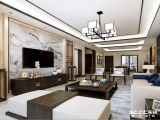 富力城150平新中式风格客厅装修效果图