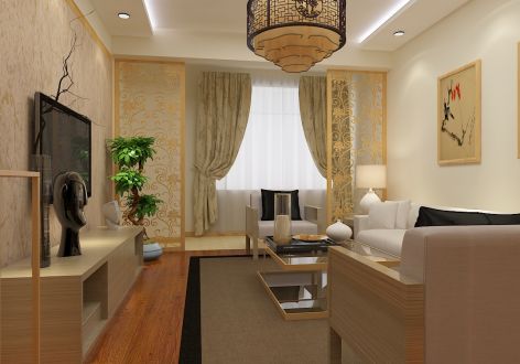 锦官红南港99㎡新中式三居室装修案例