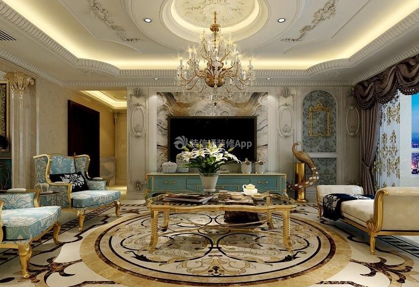 欧洲新城240平大平层欧式风格客厅奢华茶几沙发效果图