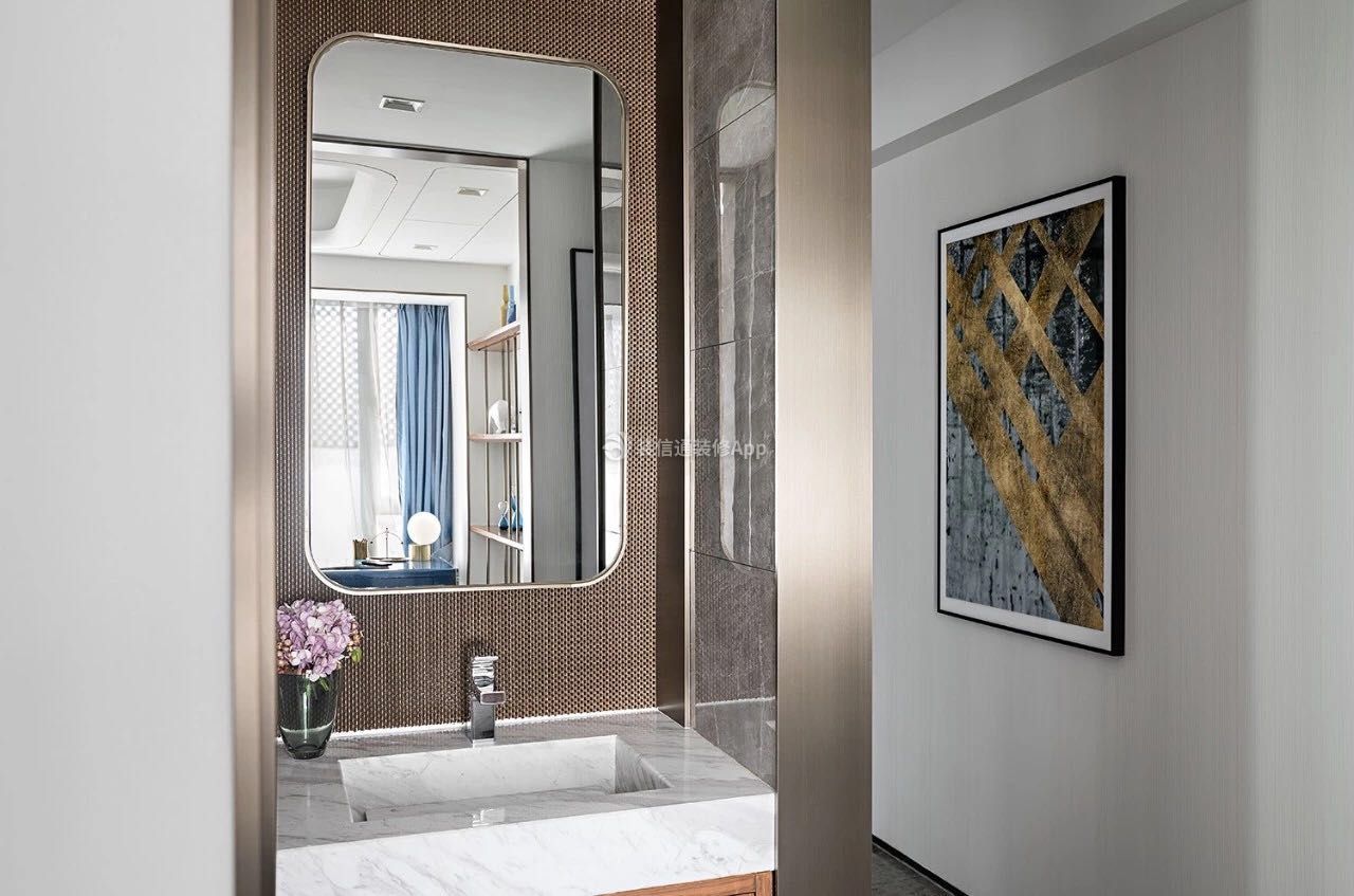 千叶花园城90平轻奢风格家庭洗手间镜子装修图