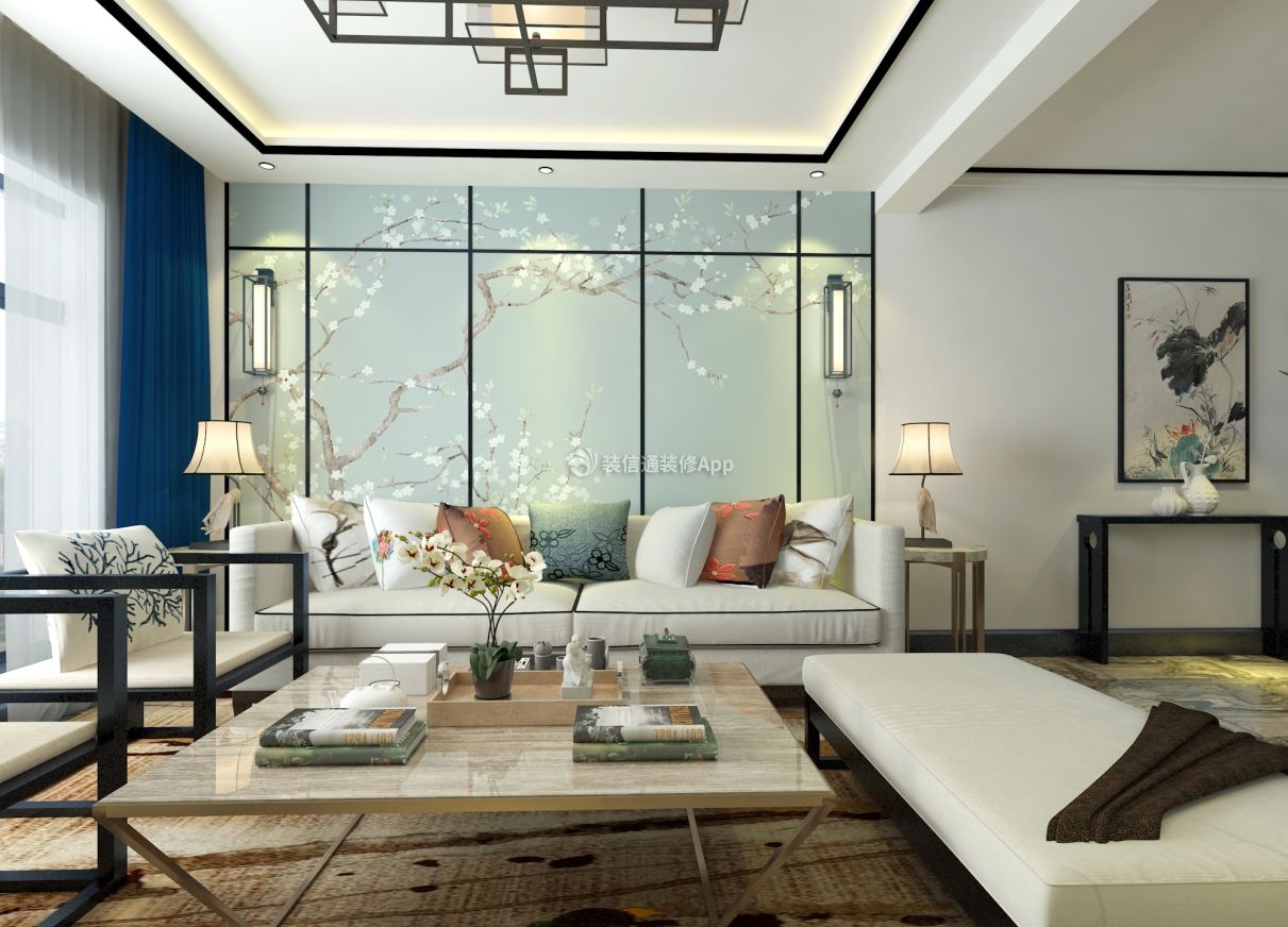 中式风格三居室123平客厅装修效果图片大全