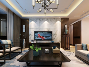 中海华山龙城中式风格111平米三居室电视背景墙装修设计效果图