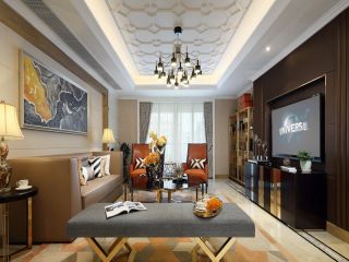 岷江国际新城90㎡现代简约客厅背景墙装修效果图