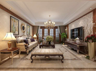 东城逸家美式风格140平米四居室客厅装修设计效果图