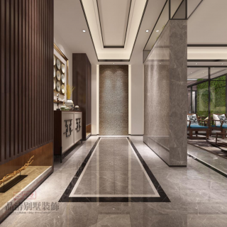 鸿墅别墅400平中式风格走廊装修设计效果图