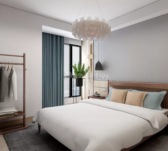 东方明珠104平方现代简约风格卧室纯色窗帘图片