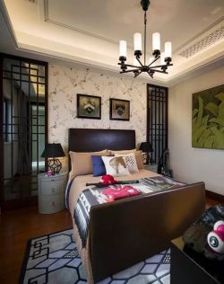 海湖新城125平新中式风格卧室地毯设计效果图片