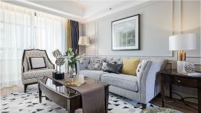 140平方美式风格客厅沙发背景墙设计效果图片