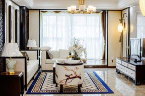 紫恒帝景中式风格三居客厅地毯装潢装修设计图