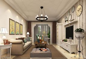 学府馨城三居135平美式风格客厅嵌入式电视设计图