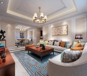 浐灞一号151平美式风格客厅沙发装修设计效果图