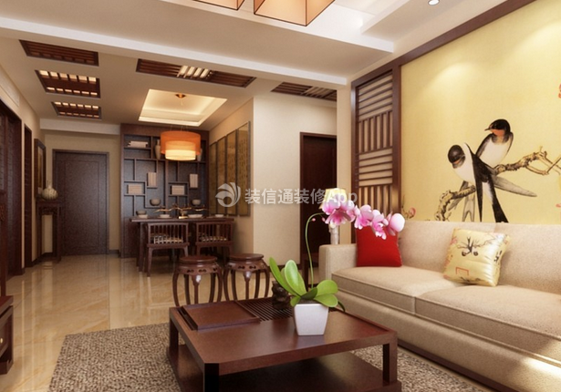 中式风格三居室110平客厅沙发装修效果图片大全