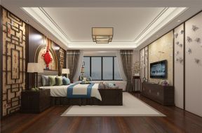 奥园养生城雅居190㎡新中式卧室背景墙装修效果图