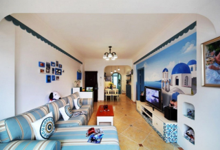 地中海风格一居室60平客厅装修效果图片大全