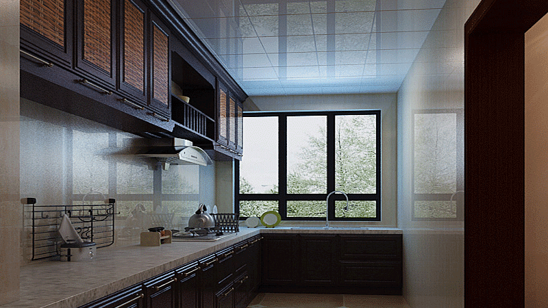 西屋国际100平新中式风格厨房装修效果图
