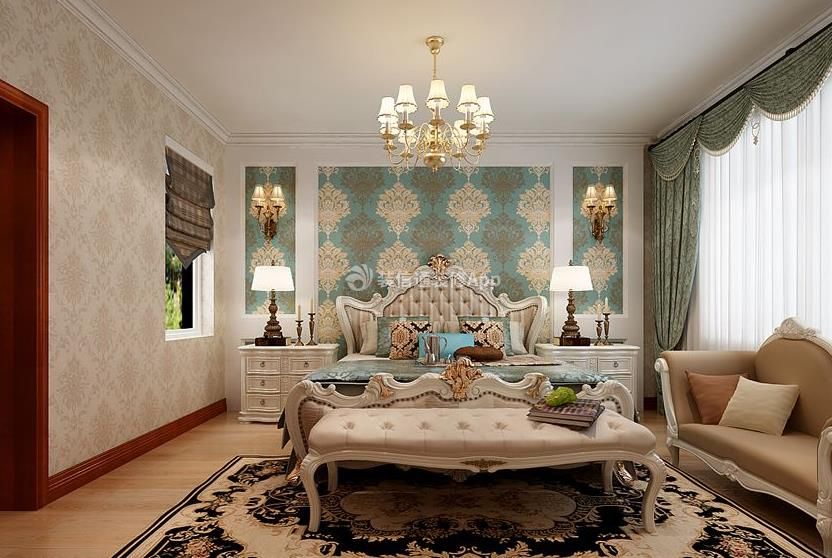 保利养生谷四居168平欧式风格卧室休闲区沙发设计图