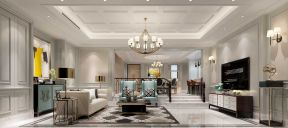 复地澜湾美式风格别墅客厅吊灯设计效果图片