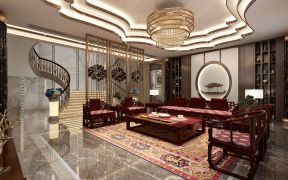 香樟园1200平方新中式别墅客厅红木沙发设计效果图