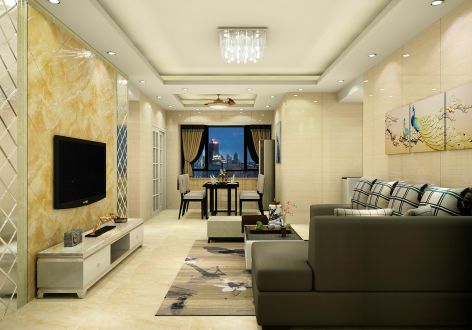 嘉宏锦城现代风格三居室135平米装修效果图