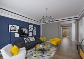 金域国际三居110平现代风格客厅沙发几何形拼接地毯