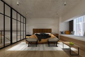 蓝滨帝景loft53平现代风格卧室玻璃隔断墙设计图