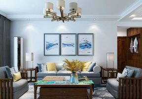 保利养生谷170平大平层中式风格客厅沙发效果图