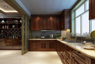 江南美邸三居170平中式风格厨房实木橱柜效果图片