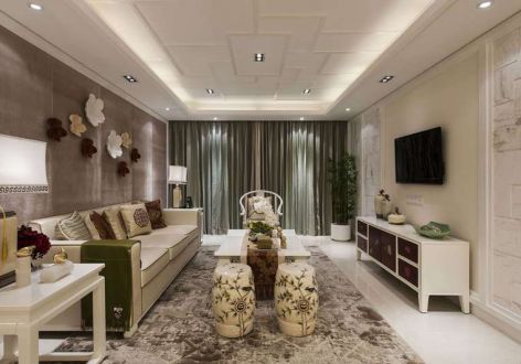 新月明珠花园112㎡新中式风格三居室装修案例